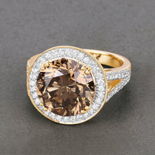 Load image into Gallery viewer, IGI Certified 7.07 Carat Genuine Brown Diamond Center and 0.64cttw White Diamond 18K Yellow Gold Ring (7.71cttw)

