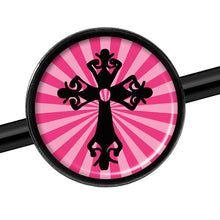 将图片加载到图库查看器，14G Pink Black Radiant Cross Black Industrial Barbell 37mm
