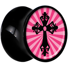 Load image into Gallery viewer, Black Acrylic Pink Black Radiant Cross Saddle Plug Set 00G

