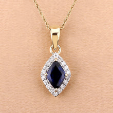 Load image into Gallery viewer, 0.92 Carat Genuine Blue Sapphire and White Diamond 14K Yellow Gold Pendant
