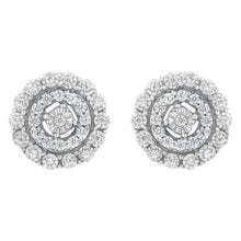 Load image into Gallery viewer, 10KT White Gold 1/2 cttw Double Halo Brilliant Round-Cut Diamond Stud Earrings (I-J Clarity, I2-I3 Color)
