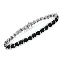Load image into Gallery viewer, .925 Sterling Silver 1/10 Cttw Miracle-Set Treated Blue Color Diamond Miracle Plate "S" Link Tennis Bracelet (Blue Color, I2- I3 Clarity) - 7.25"
