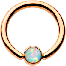 Load image into Gallery viewer, 14G 3/8 White Faux Opal Rose Gold IP BCR Captive Ring
