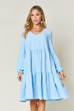 Load image into Gallery viewer, Light Green Double Take Full Size V-Neck Sleeve Tiered Dress with Pockets Elegant &amp; Comfortable Casual Dress
