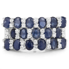 将图片加载到图库查看器，3.66 Carat Genuine Blue Sapphire and White Topaz .925 Sterling Silver Ring
