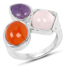 Load image into Gallery viewer, 5.21 Carat Genuine Rose Quartz, Carnelian And Charolite .925 Sterling Silver Ring
