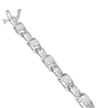 将图片加载到图库查看器，14K White Gold 1.0 Cttw Invisible Set Princess Diamond Alternating Link Tennis Bracelet (I-J Color, I1-I2 Clarity) - 7.25"
