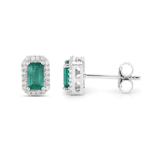 将图片加载到图库查看器，0.91 Carat Genuine Zambian Emerald and White Diamond 14K White Gold Earrings
