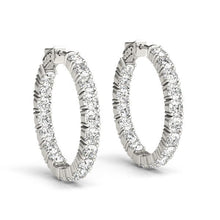 Load image into Gallery viewer, 14k White Gold Two Sided Prong Set Diamond Hoop Earrings (3 1/2 cttw)
