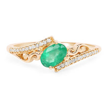 将图片加载到图库查看器，0.51 Carat Genuine Zambian Emerald and White Diamond 14K Yellow Gold Ring
