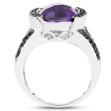 Load image into Gallery viewer, 3.24 Carat Genuine Amethyst &amp; Black Diamond .925 Sterling Silver Ring
