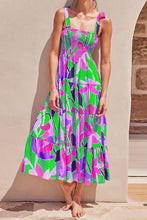将图片加载到图库查看器，Long Floral Tie-Shoulder Smocked Midi Dress Perfect For Vacation &amp; Summer Days
