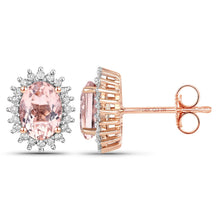 Load image into Gallery viewer, 1.61 Carat Genuine Morganite and White Diamond 14K Rose Gold Earrings
