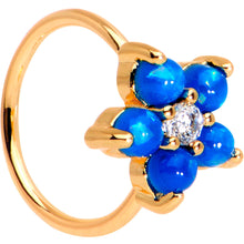 Load image into Gallery viewer, 20G Clear CZ Blue Faux Opal Rose Gold Tone Flower Circular Ring
