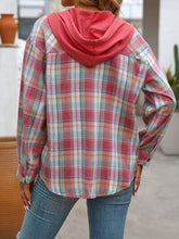 将图片加载到图库查看器，Plaid Buttoned Long Sleeve Hooded Jacket for Women – Cozy &amp; Stylish Cotton-Blend Outerwear
