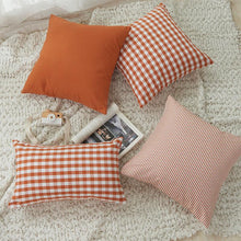 将图片加载到图库查看器，Farmhouse Plaid Striped Linen Cotton Pillow Covers Outdoor Plaid Square Pillow Cushion Case Cotton Linen Throw Pillow Covers Sofa Chair Decorative Cotton Cushions Cover Red Green Blue Pillowcase
