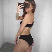 Load image into Gallery viewer, Modern Design Bikini Set One Shoulder Women's Swimsuits High Waist Bright Color Swimwear Women Rings Ribbed Bikinis Women's Ribbed O-Ring String Bikini Swimsuit Comfortable Swimwear
