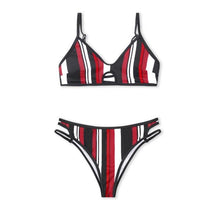 将图片加载到图库查看器，Fashion Blue White Women Striped Bikini Sets Swimsuit Women Halter Top Bikini High Waist Bathing Suits Bandage Two Piece Swimsuit Two Pieces Swimwear Women Summer Beach Adjustable Bathing Suit
