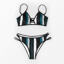 将图片加载到图库查看器，Fashion Blue White Women Striped Bikini Sets Swimsuit Women Halter Top Bikini High Waist Bathing Suits Bandage Two Piece Swimsuit Two Pieces Swimwear Women Summer Beach Adjustable Bathing Suit

