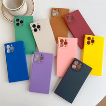 将图片加载到图库查看器，Fashion Candy Color Square Soft Silicone Phone Case For iPhone 13 11 12 Pro Max Bumper Shockproof Cover Square Silicone Camera Case Ultra Thin Lightweight Silky Soft Case Compatible with iPhone
