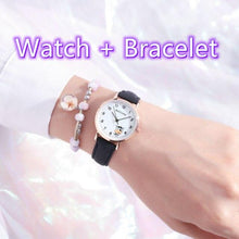 将图片加载到图库查看器，Fashion Childrens Set Bracelet Watch Student Watch Girl Leather Strap Quartz Watch Leather Strap Quartz Watch Children Set Bracelet Watch Leather Band Luxury Quartz Wristwatch
