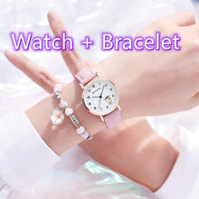 将图片加载到图库查看器，Fashion Childrens Set Bracelet Watch Student Watch Girl Leather Strap Quartz Watch Leather Strap Quartz Watch Children Set Bracelet Watch Leather Band Luxury Quartz Wristwatch
