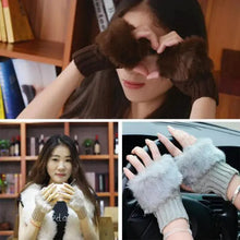 将图片加载到图库查看器，Fashion Fingerless Warm Wool Knitted Classic Fur Half One Size Finger Gloves For Women Cute Soft And Comfortable Trendy Fashion Stretchy Gloves For Women
