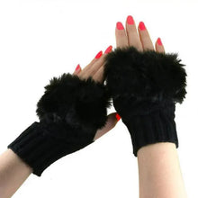 将图片加载到图库查看器，Fashion Fingerless Warm Wool Knitted Classic Fur Half One Size Finger Gloves For Women Cute Soft And Comfortable Trendy Fashion Stretchy Gloves For Women
