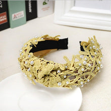 将图片加载到图库查看器，Fashion Girls Pearl Hairband White Black Lace Headband Women Artificial Pearls Hair Hoop Middle Knot Hair Accessories Gorgeous Hair Accessories For Women

