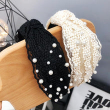 将图片加载到图库查看器，Fashion Girls Pearl Hairband White Black Lace Headband Women Artificial Pearls Hair Hoop Middle Knot Hair Accessories Gorgeous Hair Accessories For Women
