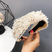 将图片加载到图库查看器，Fashion Girls Pearl Hairband White Black Lace Headband Women Artificial Pearls Hair Hoop Middle Knot Hair Accessories Gorgeous Hair Accessories For Women
