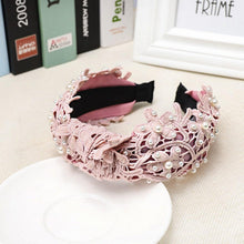 将图片加载到图库查看器，Fashion Girls Pearl Hairband White Black Lace Headband Women Artificial Pearls Hair Hoop Middle Knot Hair Accessories Gorgeous Hair Accessories For Women
