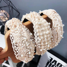 将图片加载到图库查看器，Fashion Girls Pearl Hairband White Black Lace Headband Women Artificial Pearls Hair Hoop Middle Knot Hair Accessories Gorgeous Hair Accessories For Women
