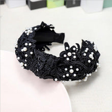 将图片加载到图库查看器，Fashion Girls Pearl Hairband White Black Lace Headband Women Artificial Pearls Hair Hoop Middle Knot Hair Accessories Gorgeous Hair Accessories For Women
