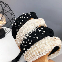 将图片加载到图库查看器，Fashion Girls Pearl Hairband White Black Lace Headband Women Artificial Pearls Hair Hoop Middle Knot Hair Accessories Gorgeous Hair Accessories For Women
