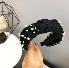 将图片加载到图库查看器，Fashion Girls Pearl Hairband White Black Lace Headband Women Artificial Pearls Hair Hoop Middle Knot Hair Accessories Gorgeous Hair Accessories For Women
