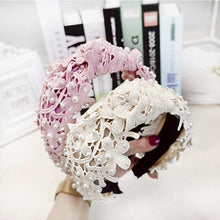 将图片加载到图库查看器，Fashion Girls Pearl Hairband White Black Lace Headband Women Artificial Pearls Hair Hoop Middle Knot Hair Accessories Gorgeous Hair Accessories For Women
