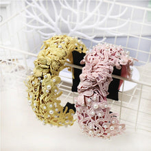 将图片加载到图库查看器，Fashion Girls Pearl Hairband White Black Lace Headband Women Artificial Pearls Hair Hoop Middle Knot Hair Accessories Gorgeous Hair Accessories For Women
