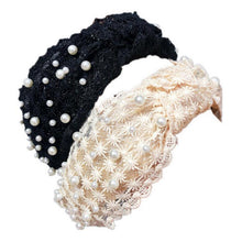 将图片加载到图库查看器，Fashion Girls Pearl Hairband White Black Lace Headband Women Artificial Pearls Hair Hoop Middle Knot Hair Accessories Gorgeous Hair Accessories For Women
