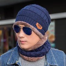将图片加载到图库查看器，Fashion Knitted Winter Hats For Men Thick and Warm Men Winter Hat Black Autumn Beanie Hat Men Wool Ski Hats Beanies Bonnet Scarf Hat Set Outdoor Sport Warm Beanies Hat For Men Knitted Hats Bandana Hiking Camping Kid Neck Warmer Cap

