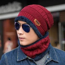 将图片加载到图库查看器，Fashion Knitted Winter Hats For Men Thick and Warm Men Winter Hat Black Autumn Beanie Hat Men Wool Ski Hats Beanies Bonnet Scarf Hat Set Outdoor Sport Warm Beanies Hat For Men Knitted Hats Bandana Hiking Camping Kid Neck Warmer Cap
