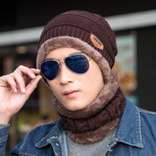 将图片加载到图库查看器，Fashion Knitted Winter Hats For Men Thick and Warm Men Winter Hat Black Autumn Beanie Hat Men Wool Ski Hats Beanies Bonnet Scarf Hat Set Outdoor Sport Warm Beanies Hat For Men Knitted Hats Bandana Hiking Camping Kid Neck Warmer Cap

