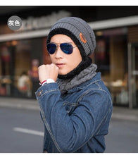 将图片加载到图库查看器，Fashion Knitted Winter Hats For Men Thick and Warm Men Winter Hat Black Autumn Beanie Hat Men Wool Ski Hats Beanies Bonnet Scarf Hat Set Outdoor Sport Warm Beanies Hat For Men Knitted Hats Bandana Hiking Camping Kid Neck Warmer Cap
