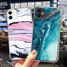 将图片加载到图库查看器，Fashion Marble Pattern Phone Case For iPhone 13 12 11 Pro Max 7 8 6 6S Plus X XR XS Max 12Mini 5 5S SE Cute Soft TPU Cover Full Body Protection with Raised Bezel
