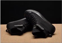 将图片加载到图库查看器，Fashion New Mens Light Breathable Canvas Casual Black White  High Top Solid Color Sneakers Shoes Vulcanized Mens Sports Walking Jogging Non Slip Athletic Sneakers

