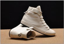 将图片加载到图库查看器，Fashion New Mens Light Breathable Canvas Casual Black White  High Top Solid Color Sneakers Shoes Vulcanized Mens Sports Walking Jogging Non Slip Athletic Sneakers
