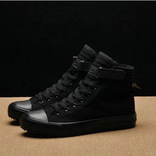 将图片加载到图库查看器，Fashion New Mens Light Breathable Canvas Casual Black White  High Top Solid Color Sneakers Shoes Vulcanized Mens Sports Walking Jogging Non Slip Athletic Sneakers
