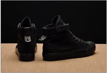 将图片加载到图库查看器，Fashion New Mens Light Breathable Canvas Casual Black White  High Top Solid Color Sneakers Shoes Vulcanized Mens Sports Walking Jogging Non Slip Athletic Sneakers
