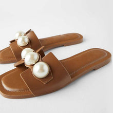 将图片加载到图库查看器，Fashion Party Dresses Shoes Pearl Sandals Flat Women Flip Flops Casual Beach Flat Slippers Dressy Flat Sandals With Pearls Slip On Summer Beach Bridal Shoes
