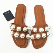 将图片加载到图库查看器，Fashion Party Dresses Shoes Pearl Sandals Flat Women Flip Flops Casual Beach Flat Slippers Dressy Flat Sandals With Pearls Slip On Summer Beach Bridal Shoes
